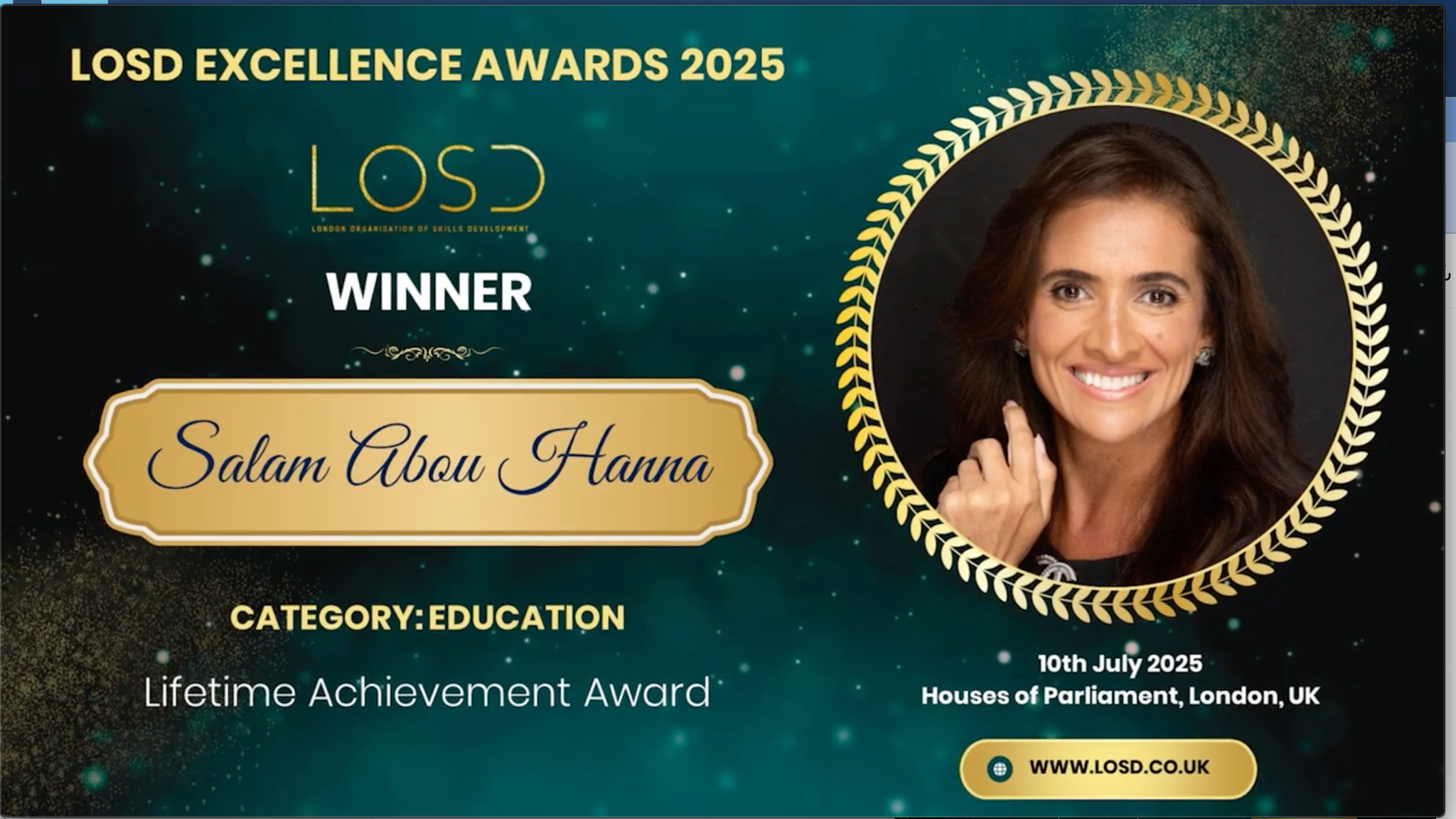 LOSD Excellence Awards 2025 | Houses of Parliament, London UK | Salam Abou Hanna