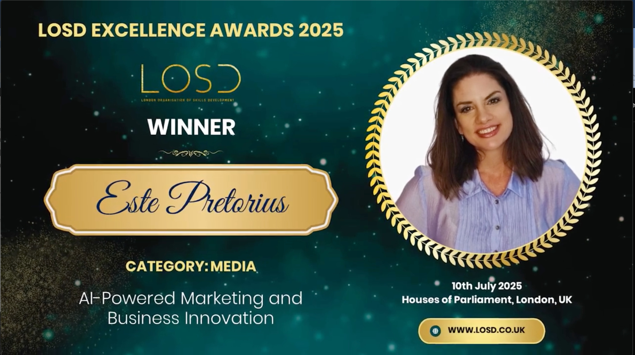 LOSD Excellence Awards 2025 | Houses of Parliament, London UK | Este Pretorius