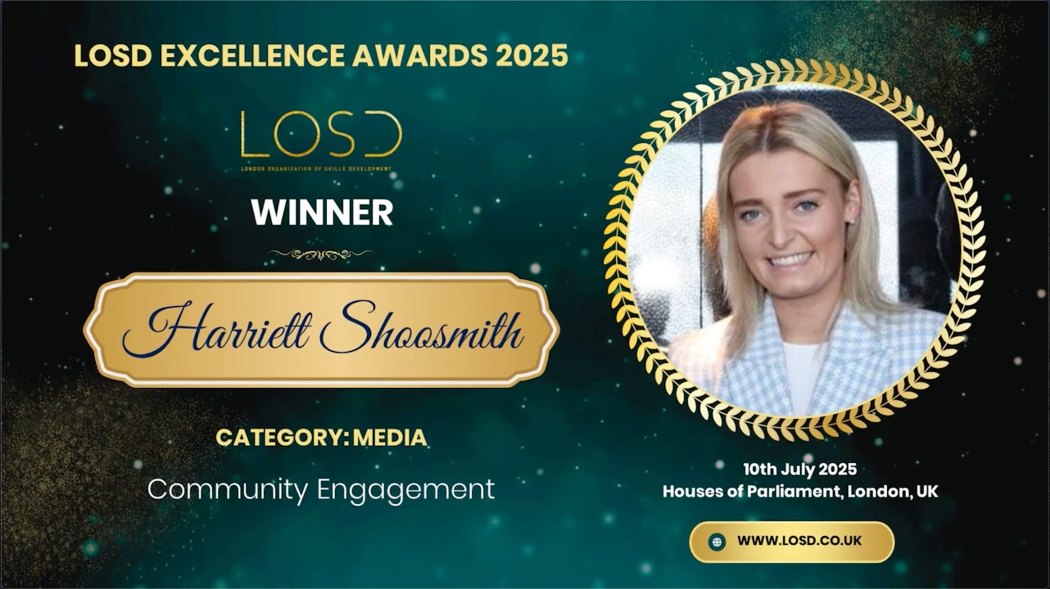 LOSD Excellence Awards 2025 | Houses of Parliament, London UK | Harriet Shoosmith