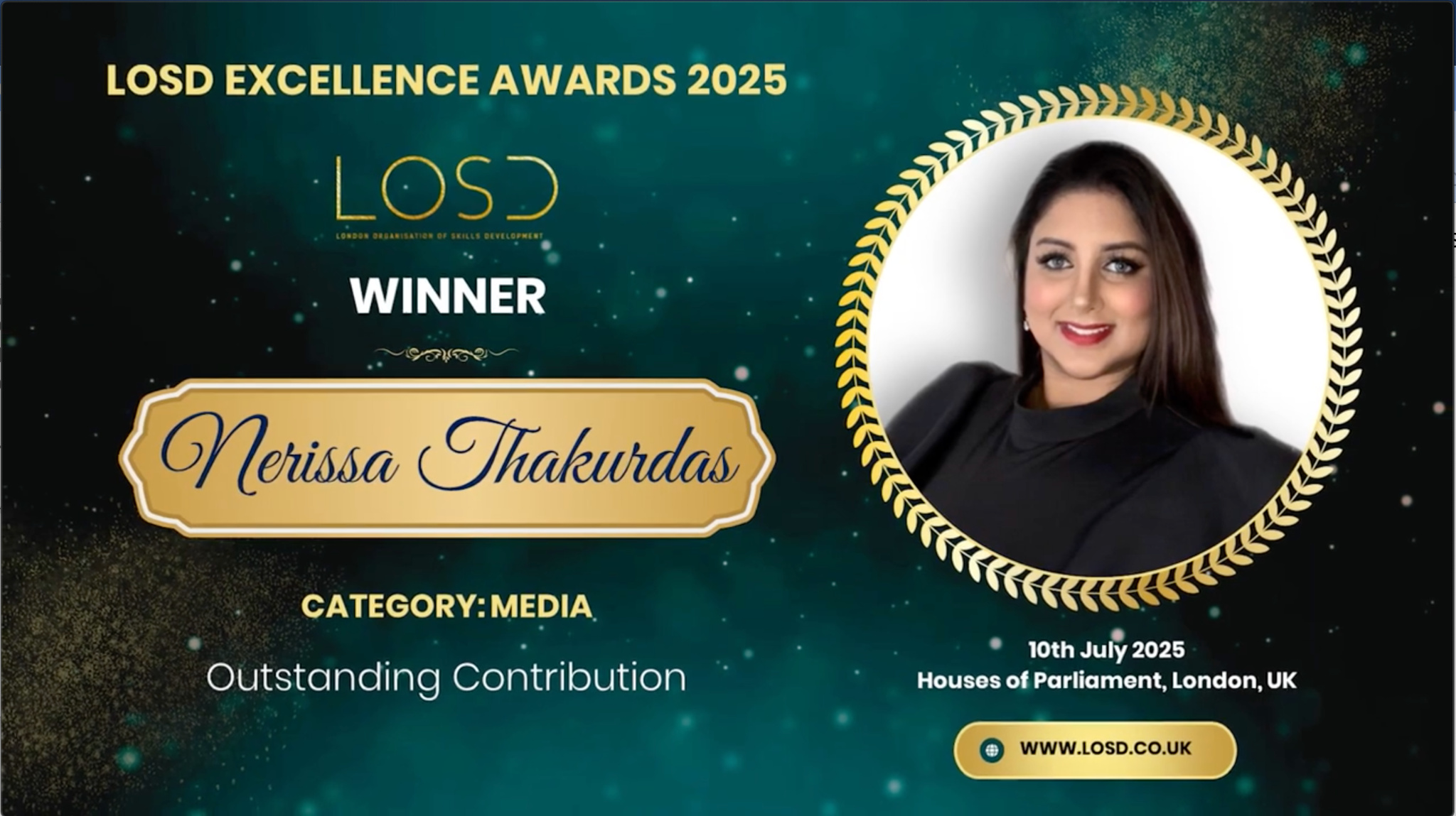 LOSD Excellence Awards 2025 | Houses of Parliament, London UK | Nerissa Thakurdas